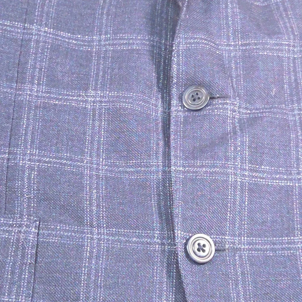 Samuelsohn Wool Linen Blazer 40R Blue Plaid Altered Fits Like 36 S Windowpane